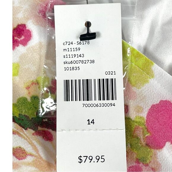 Lane Bryant White Chiffon Floral button up Flutter Sleeve Dress Women’s Size 14 - Picture 7 of 13